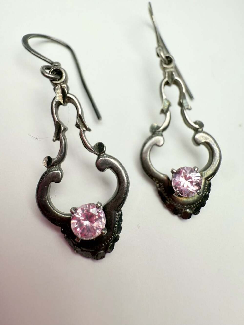 Sterling Silver 925 Pink Cubic Zirconia Chandelier Dangle Earrings